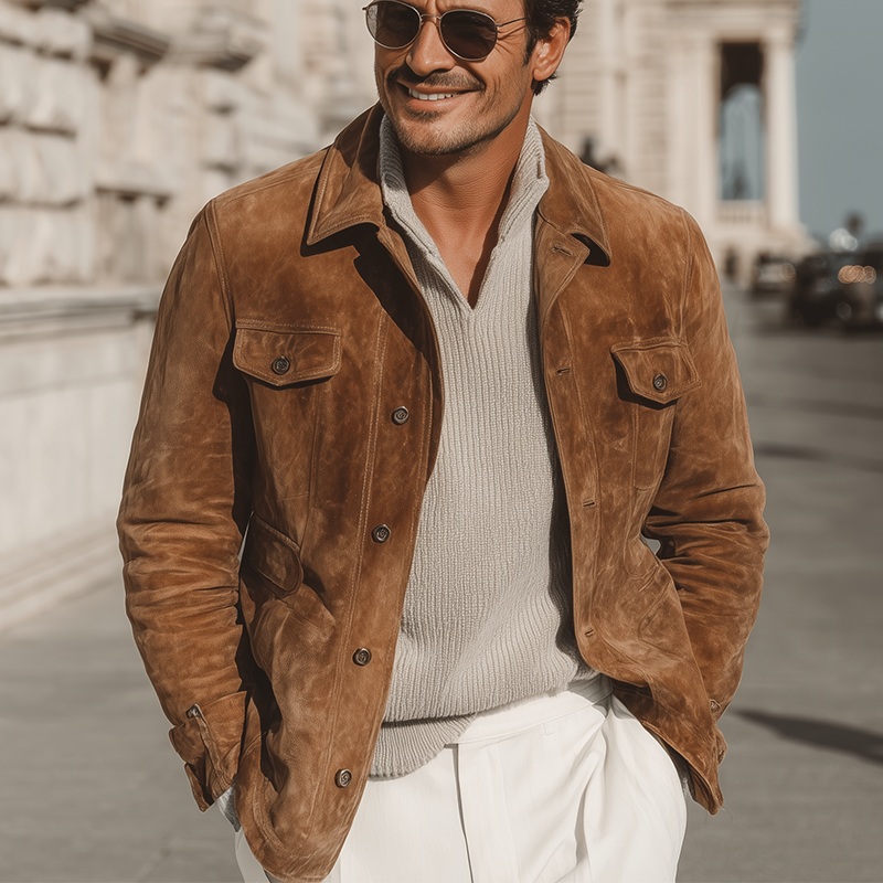 Men’s Autumn/Winter Vintage Faux Suede Button Jacket MTA1365I9P Khaki