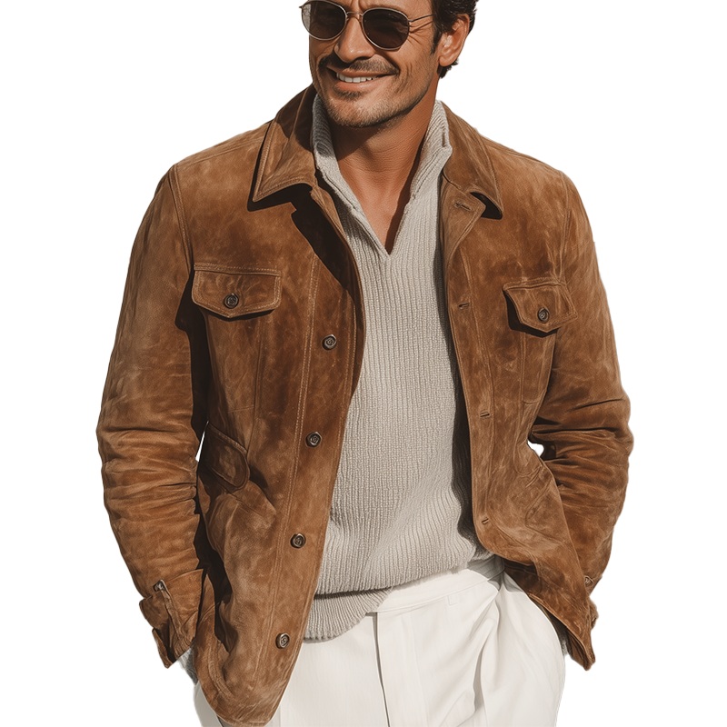 Men’s Autumn/Winter Vintage Faux Suede Button Jacket MTA1365I9P Khaki