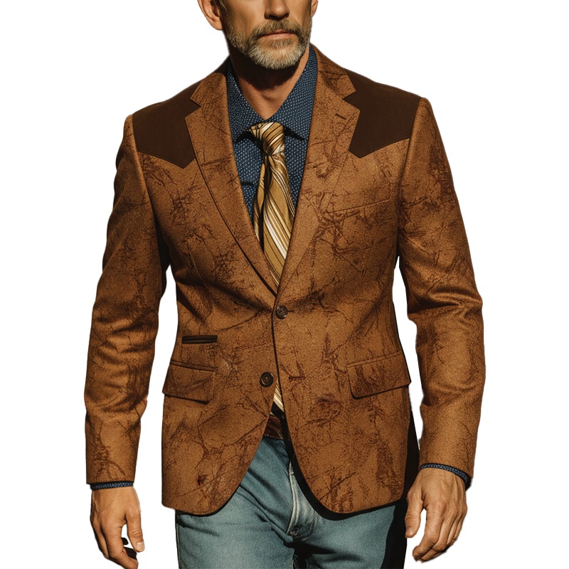 Men’s Autumn Fashion Retro Faux Suede Patchwork Suit Jacket MTA1533I8P Brown