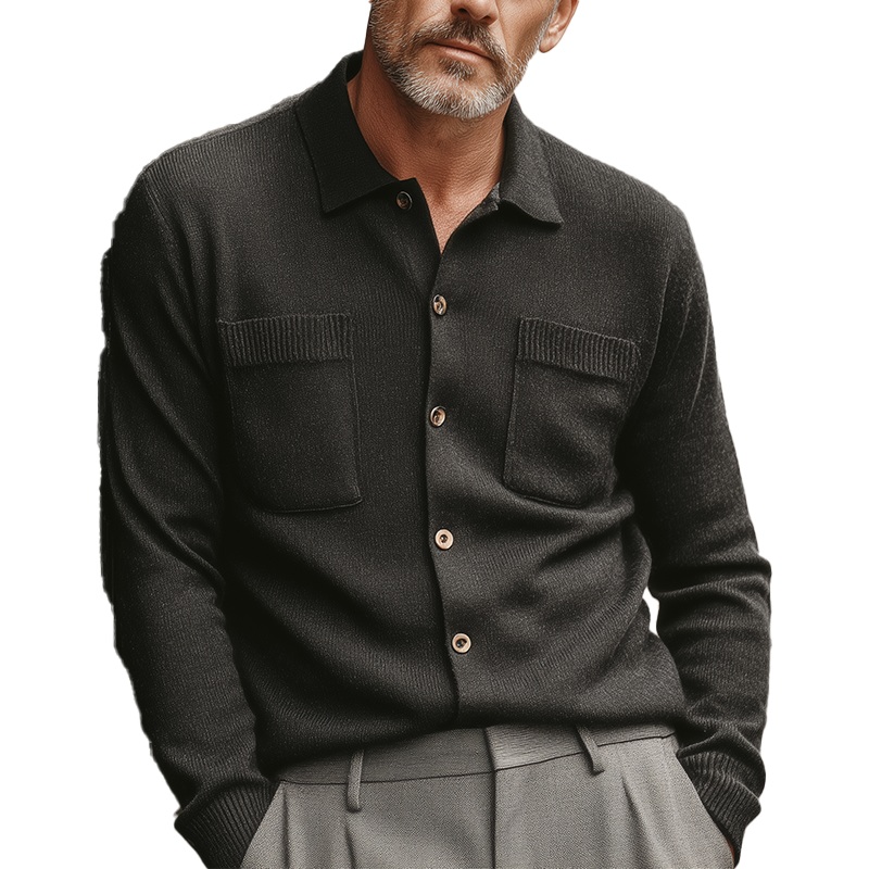 Men’s Autumn Fashion Solid Color Knitted Pocket Thin Cardigan MTA1627I1P Dark Grey
