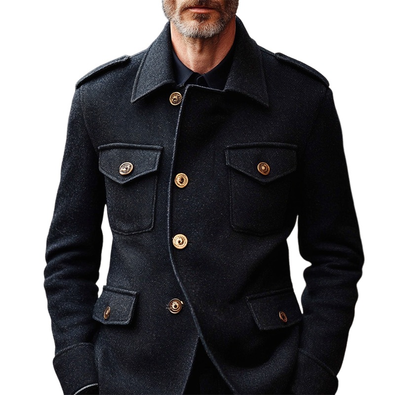 Men’s Blended Multi-pocket Single-breasted Jacket MTA1521I2X Navy