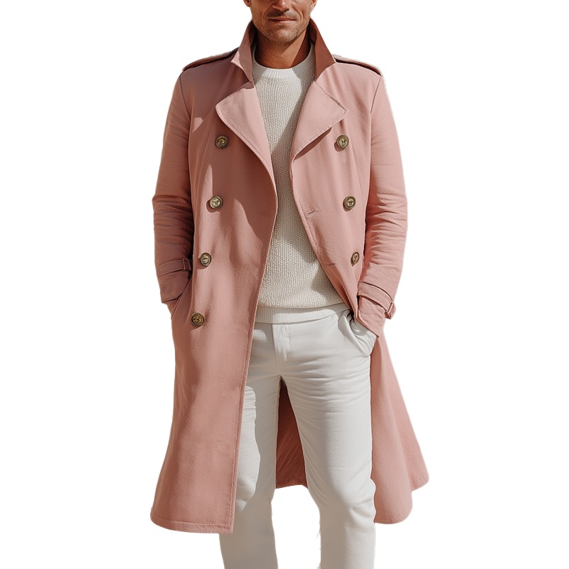 Men’s Classic Double-breasted Notched Collar Trench Coat MTA1701I8U Pink