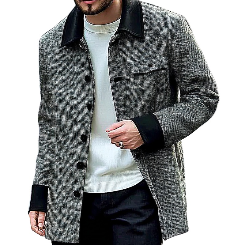Men’s Contrast Color Casual Mid-length Single-breasted Lapel Coat MTA1587I4X Gray