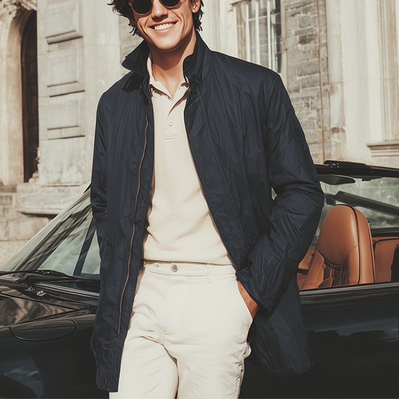 Men’s Autumn Fashion Polyester Blended Mid-Length Windbreaker Jacket MTA1700I1P Navy