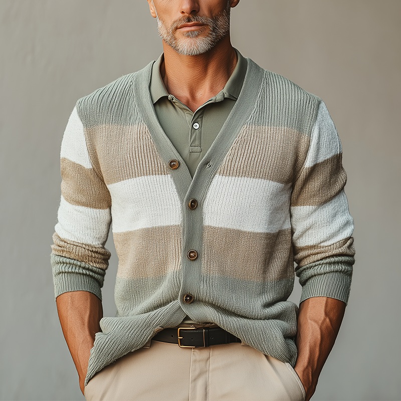 Men’s Autumn Fashion Striped Thin Sweater Cardigan MTA1659I9P Photo Color
