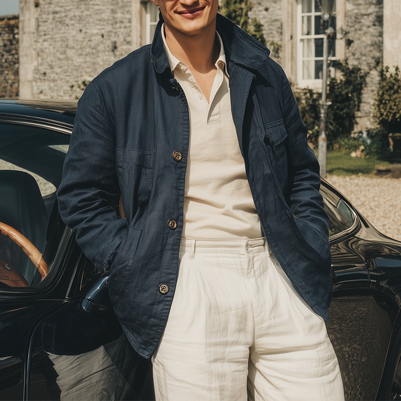 Men’s Autumn Fashion Washed Distressed Cotton Blend Jacket MTA1706I4P Navy