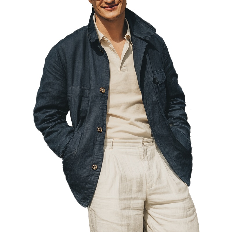 Men’s Autumn Fashion Washed Distressed Cotton Blend Jacket MTA1706I4P Navy