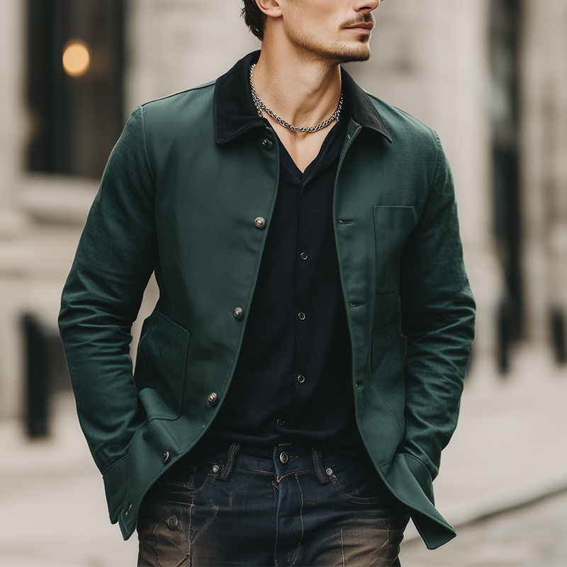 Men’s Autumn/Winter Vintage Cotton Blend Jacket (Lined) MTA2287I8P Dark Emerald green