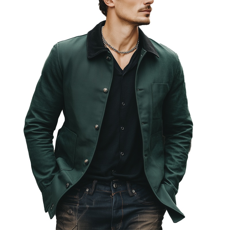 Men’s Autumn/Winter Vintage Cotton Blend Jacket (Lined) MTA2287I8P Dark Emerald green