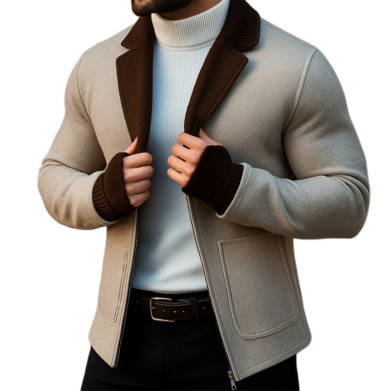 Men’s Retro Casual Knitted Splicing Slim Lapel Jacket MTA1717I0TO Wheat