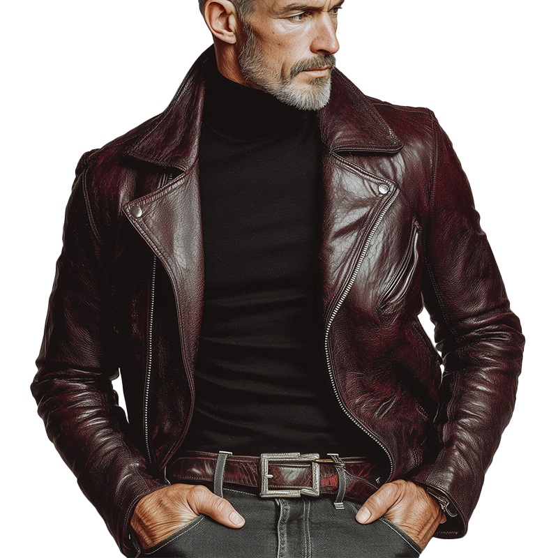 Men’s Winter Fashion Distressed PU Jacket (with Lining) MTA2229I9P Burgundy