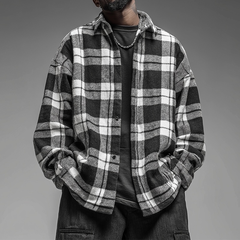 Men’s Winter Fashion Plaid Twill Cotton Thick Long Sleeve Shirt MTA2277I9P Black