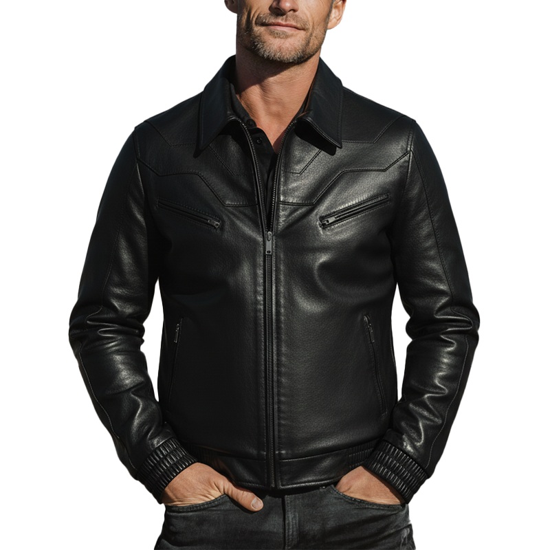 Men’s Autumn And Winter Fashion Lapel PU Leather Jacket (with Lining) MTA2338I4P Black