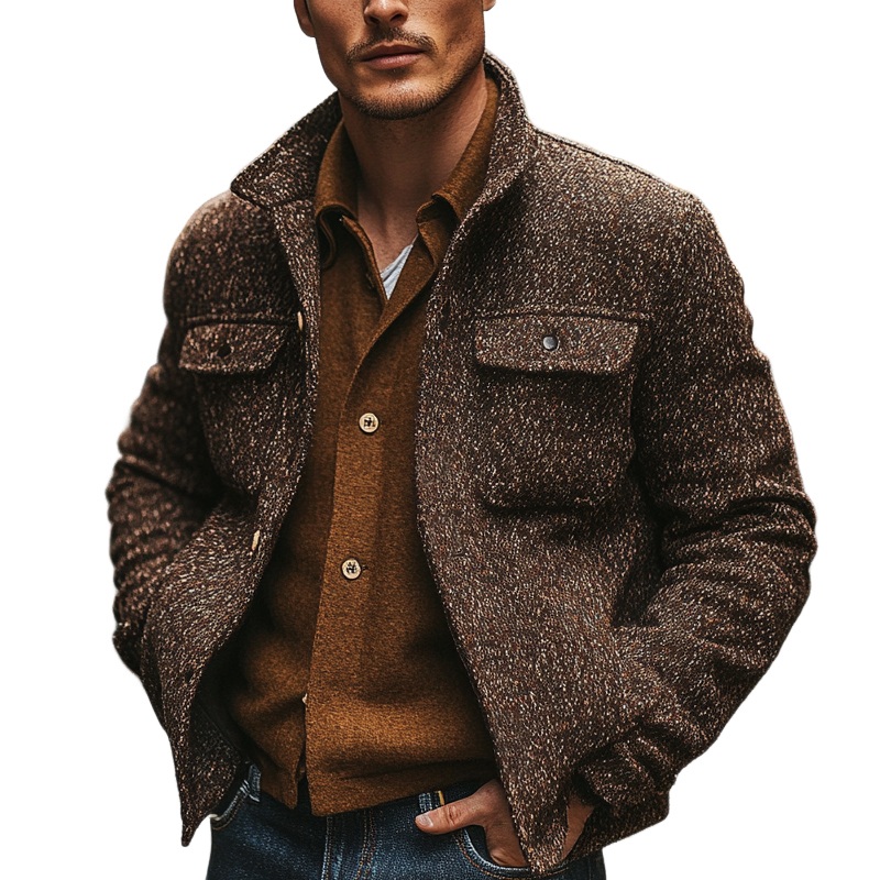 Men’s Blended Heathered Lapel Tweed Jacket MTA2256I9X Brown