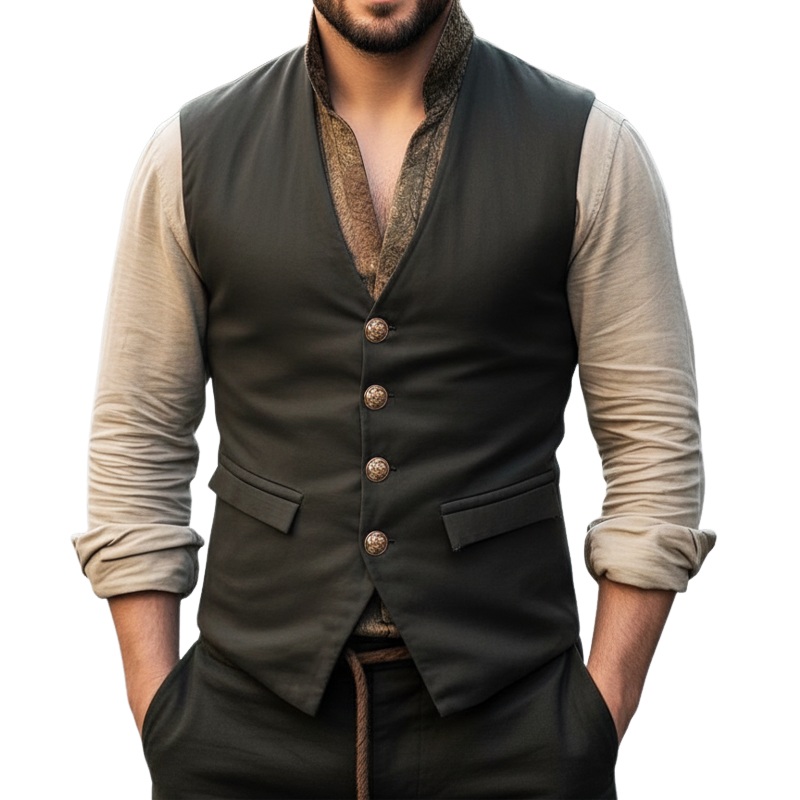 Men’s Classic Single-breasted V-neck Vest MTA2309I2U Dark Gray