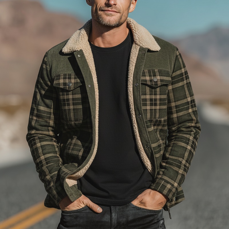 Men’s Winter Fashion Plaid Fleece Lined Jacket MTA2495I6P Army Green