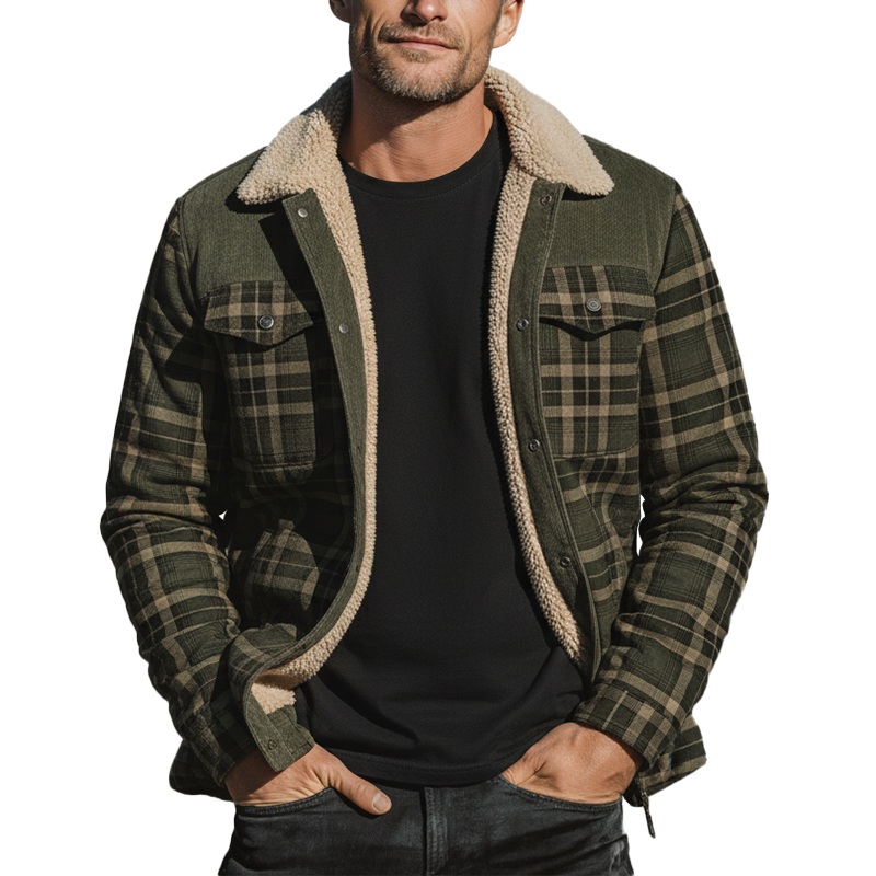 Men’s Winter Fashion Plaid Fleece Lined Jacket MTA2495I6P Army Green