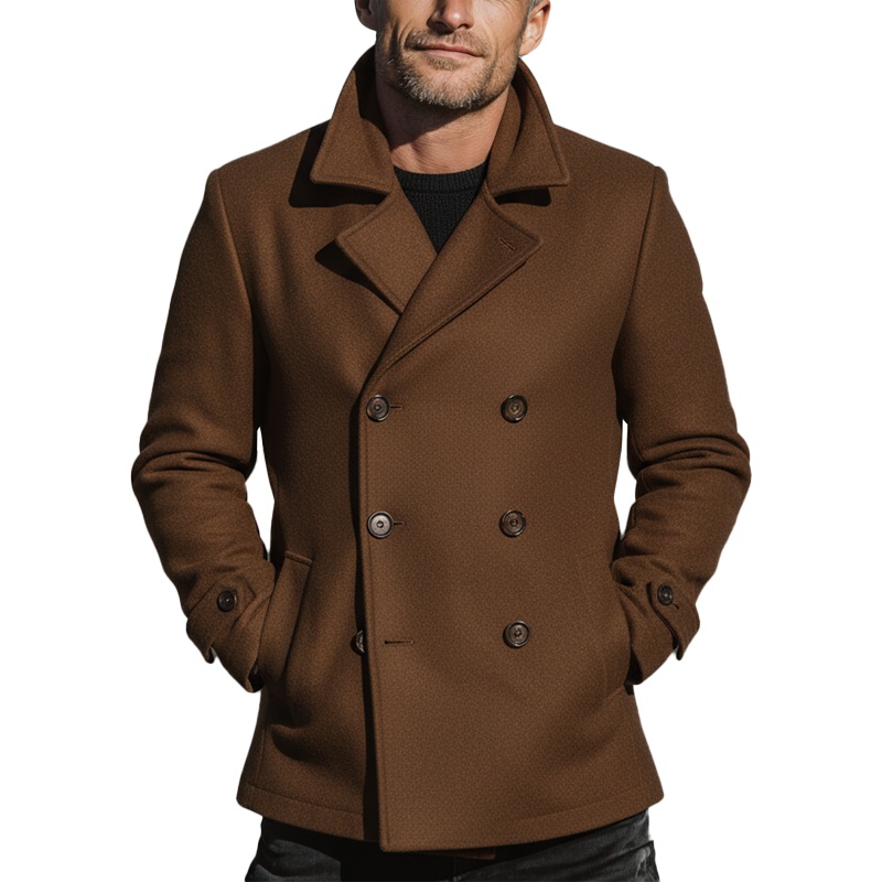 Men’s Winter Retro Double-breasted Imitation Wool Casual Short Coat MTA2349I8P Brown