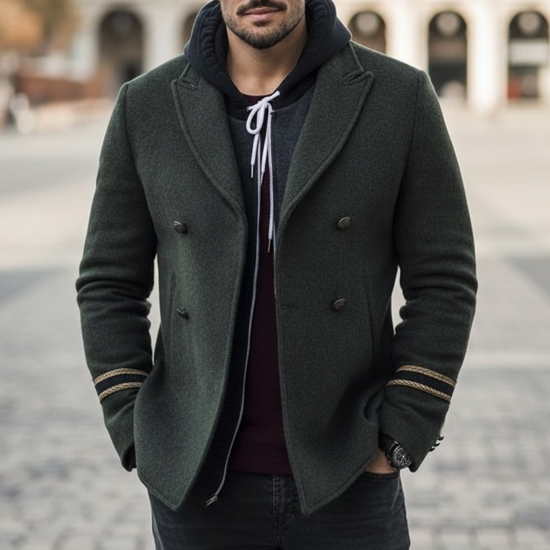 Men’s Classic Army Green Double-breasted Short Coat MTA2423I6U Army Green