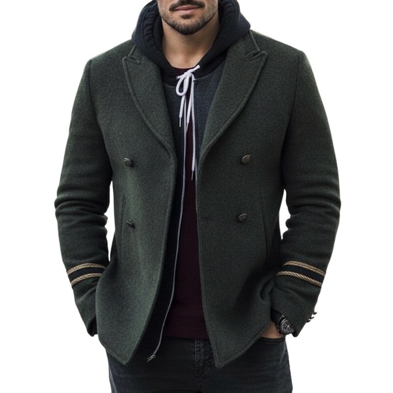 Men’s Classic Army Green Double-breasted Short Coat MTA2423I6U Army Green