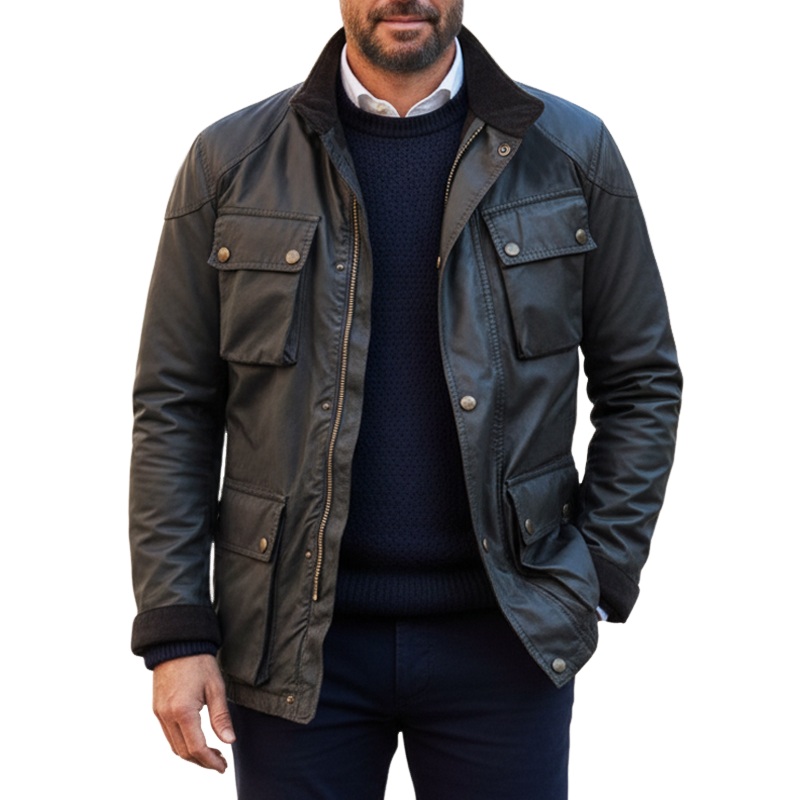 Men’s Classic Business Stand Collar PU Leather Jacket MTA2431I0U Black