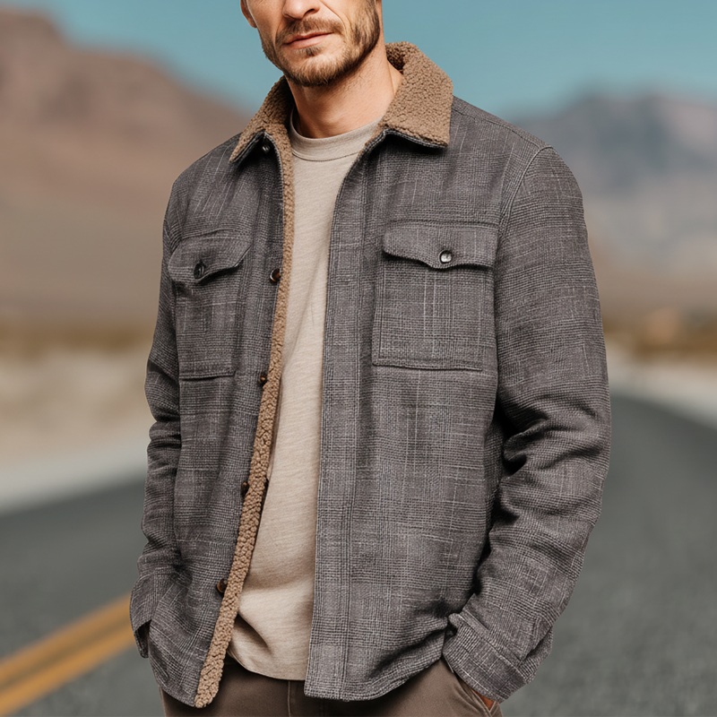 Men’s Winter Fashion Plaid Polar Fleece Lined Shirt Jacket MTA2543I0P Grey