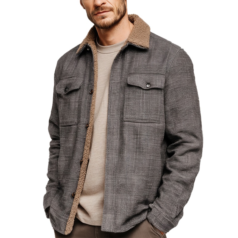 Men’s Winter Fashion Plaid Polar Fleece Lined Shirt Jacket MTA2543I0P Grey