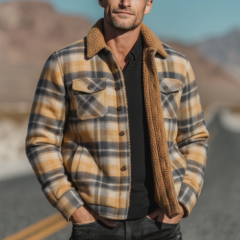 Men’s Winter Fashion Plaid Polar Fleece Lined Shirt Jacket MTA2545I2P Yellow
