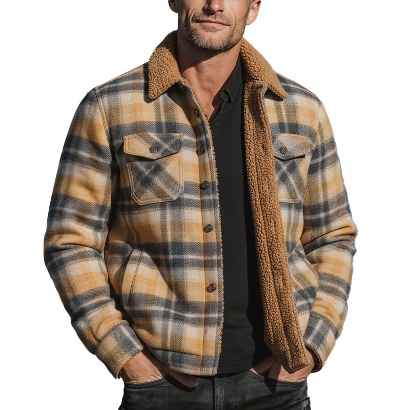 Men’s Winter Fashion Plaid Polar Fleece Lined Shirt Jacket MTA2545I2P Yellow