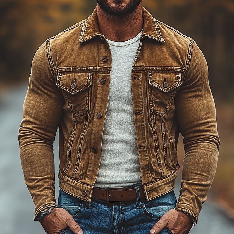 Men’s Vintage Washed Single Breasted Lapel Jacket MTA2639I7X Orange