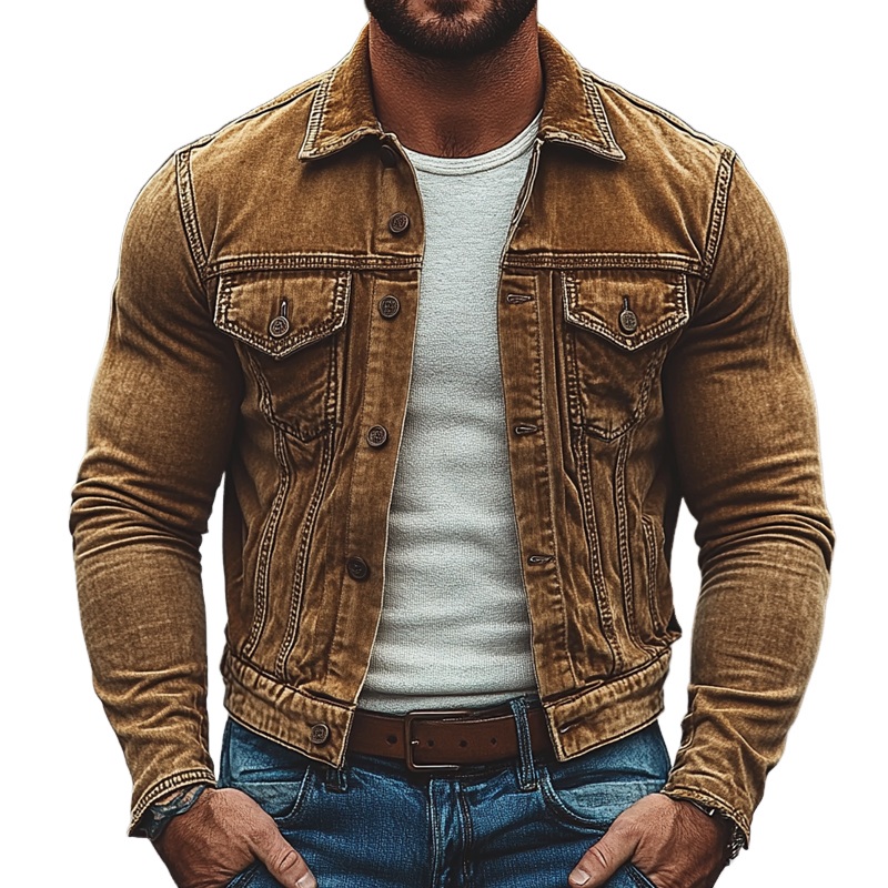 Men’s Vintage Washed Single Breasted Lapel Jacket MTA2639I7X Orange