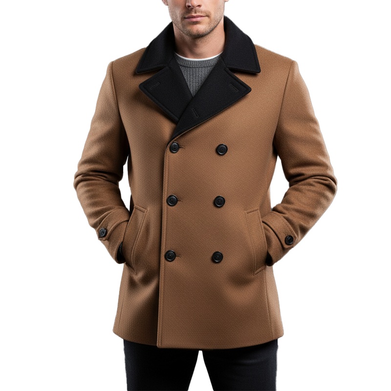 Men’s Winter Fashion Contrast Color Stitching Faux Wool Double-breasted Coat MTA2827I8P Brown