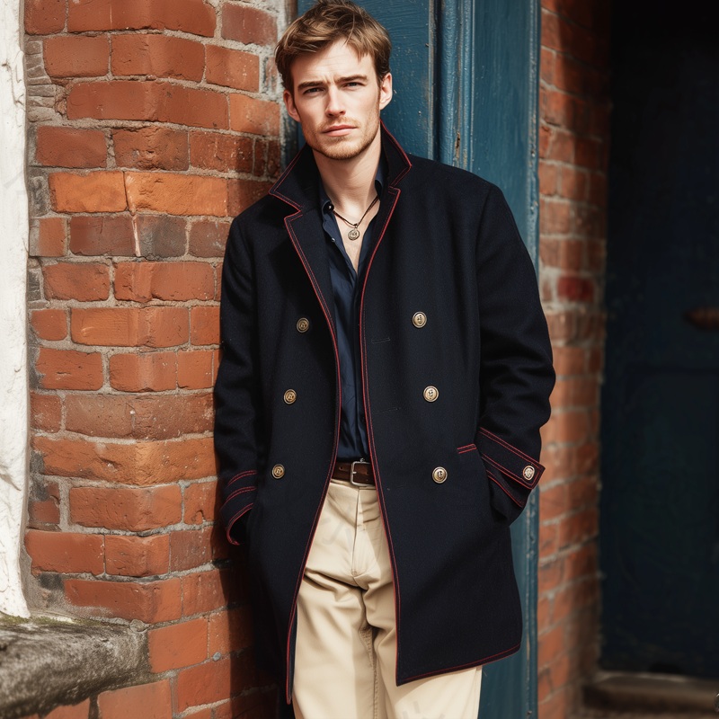 Men’s Autumn And Winter Classic Double-breasted Coat MTA3001I7U Dark Navy