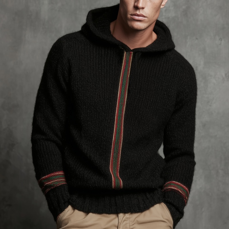 Men’s Classic Casual Contrast Striped Hooded Sweater MTA2974I6K Black