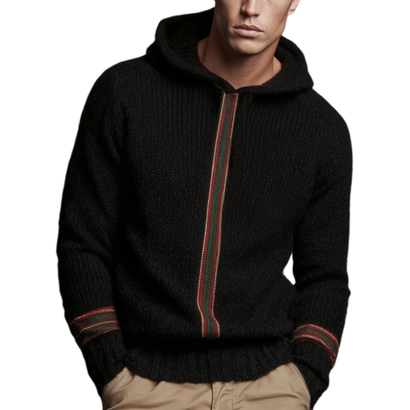 Men’s Classic Casual Contrast Striped Hooded Sweater MTA2974I6K Black