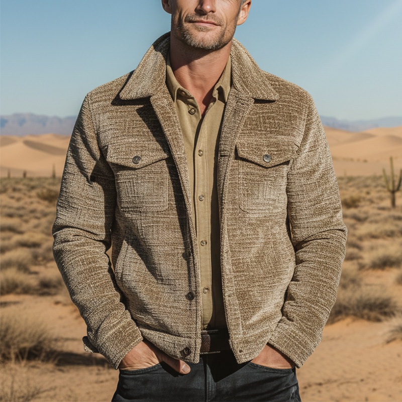 Men’s Autumn/Winter Slub Chenille Classic Lapel Jacket MTA1059J8P Camel