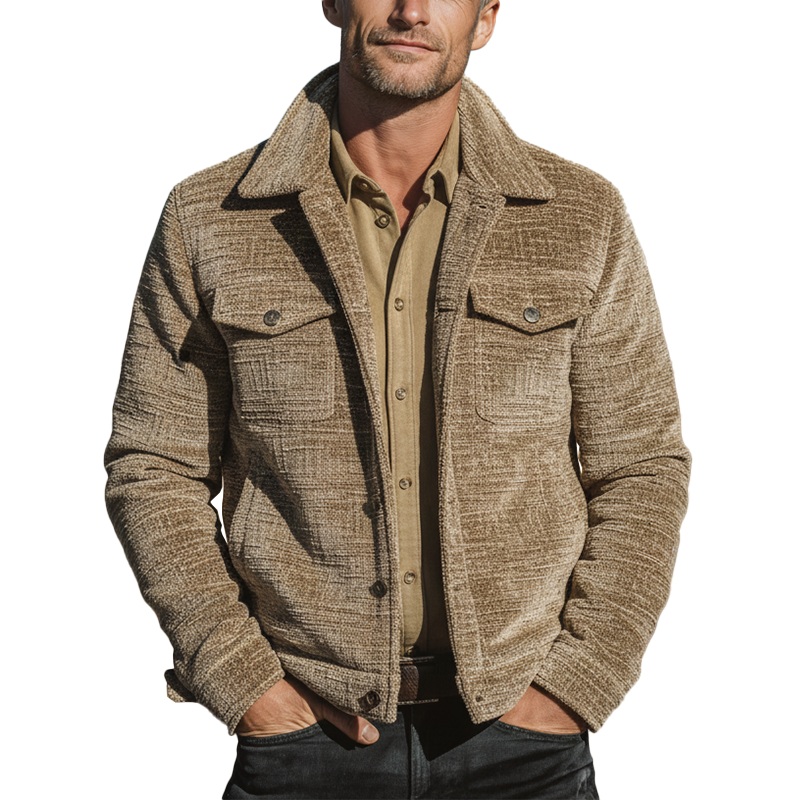 Men’s Autumn/Winter Slub Chenille Classic Lapel Jacket MTA1059J8P Camel