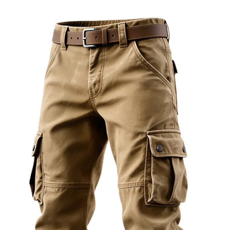 Men’s Solid Cotton Multi-Pocket Work Trousers MTA0918J5X Khaki