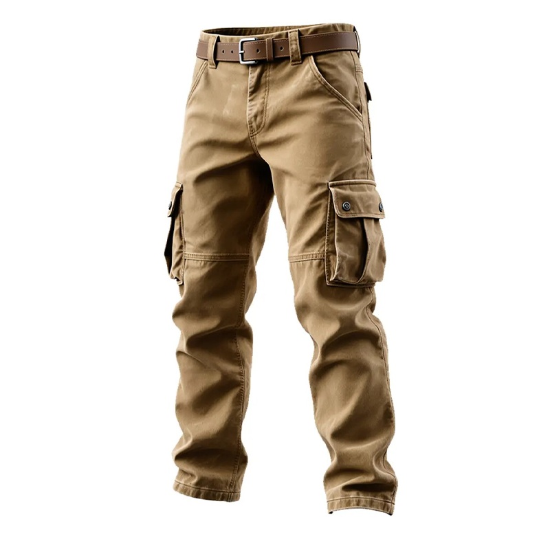 Men’s Solid Cotton Multi-Pocket Work Trousers MTA0918J5X Khaki