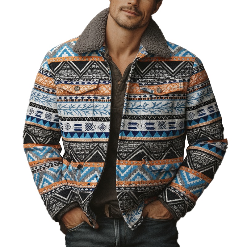 Men’s Winter Fashion Ethnic Style Chenille Lapel Jacket MTA1083J9P Photo Color