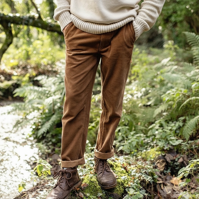 Men’s Classic Elegant Brown Corduroy Straight Pants MTA1191J1U Brown