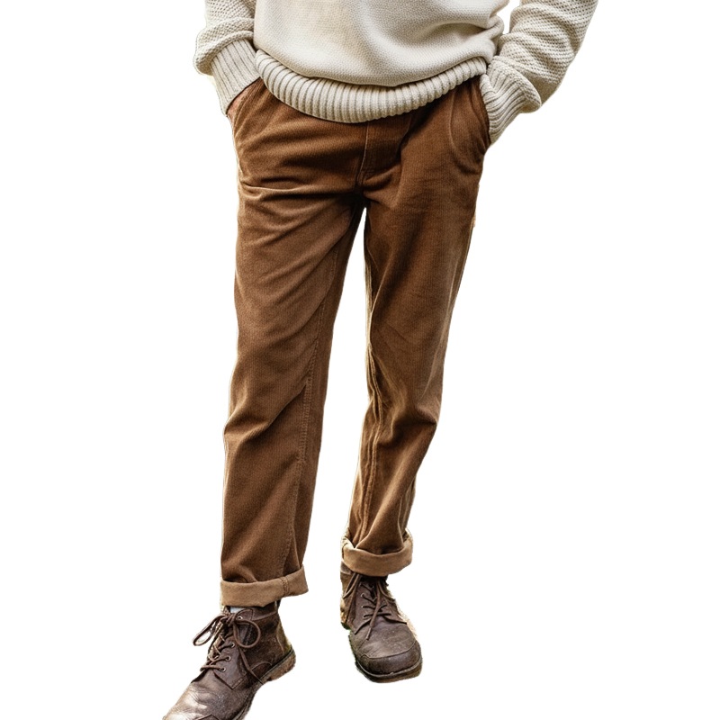 Men’s Classic Elegant Brown Corduroy Straight Pants MTA1191J1U Brown