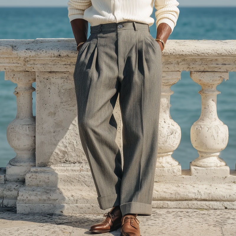 Men’s Classic Grey Straight-Leg Casual Pants MTA1036J7U Grey