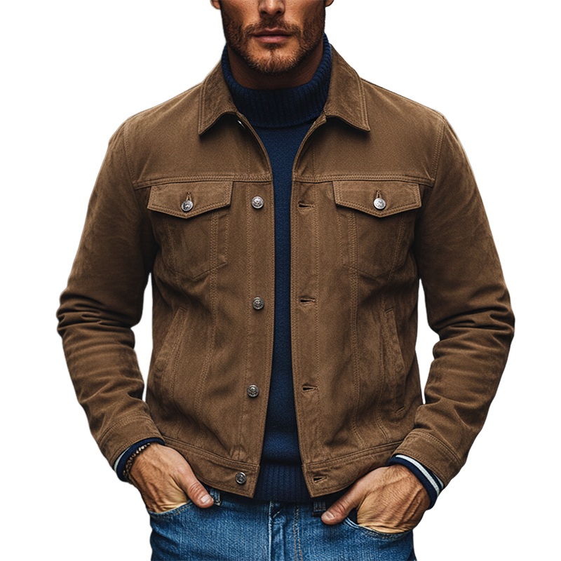 Men’s Vintage Faux Suede Lapel Single-Breasted Jacket MTA1178J7X Brown