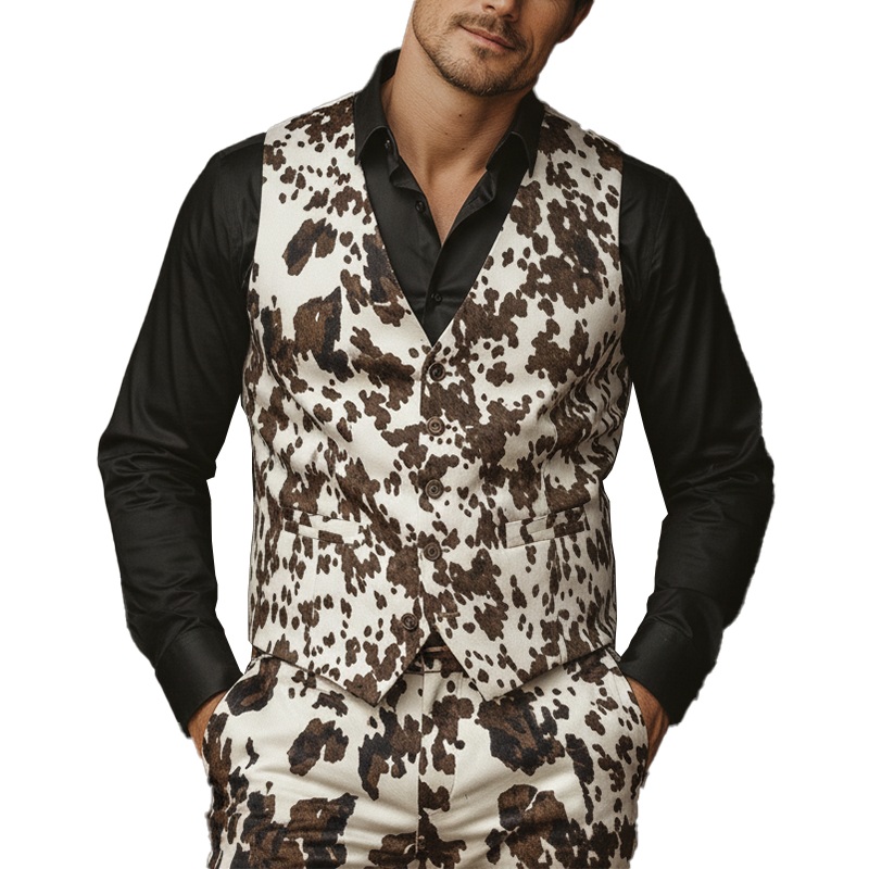 Men’s Winter Fashion Leopard Pattern Leather Suit Vest MTA1144J9P Leopard
