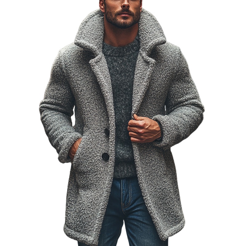 Men’s Blended Polar Fleece Lapel Mid-length Coat MTA1329J6X Light Gray