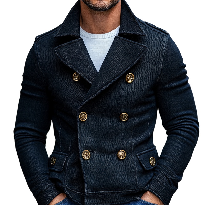 Men’s Vintage Western Style Lapel Double Breasted Jacket MTA1188J7X Navy