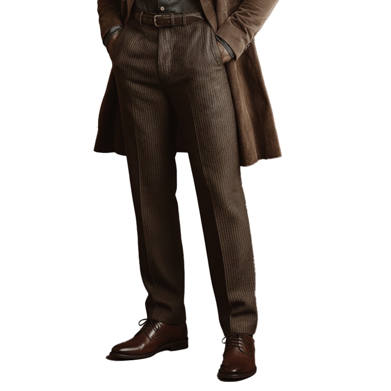 Men’s Winter Retro Striped Velvet Suit Pants MTA1403J6P Coffee