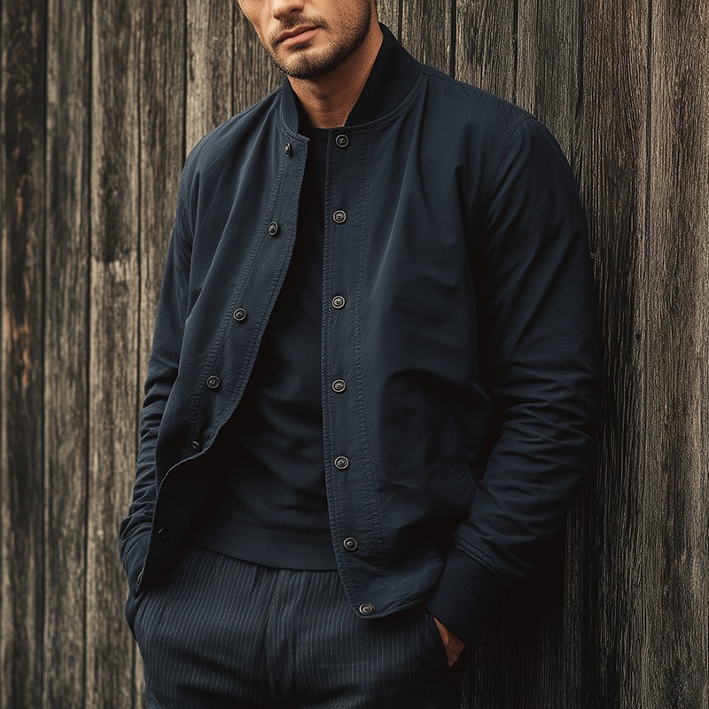 Men’s Autumn Washed Cotton Baseball Collar Thin Jacket MTA1525J6P Navy