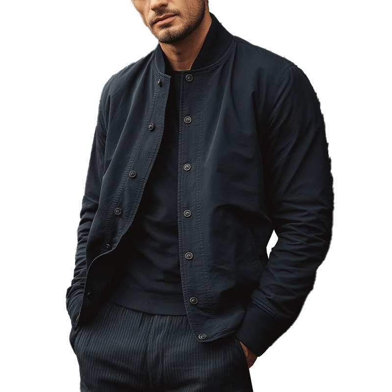 Men’s Autumn Washed Cotton Baseball Collar Thin Jacket MTA1525J6P Navy